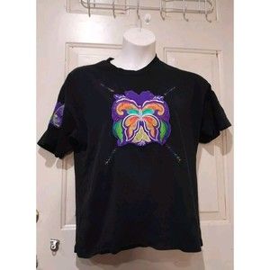 Womens T Shirt, Colorful  Butterfly Applique, Black, Sz XL
